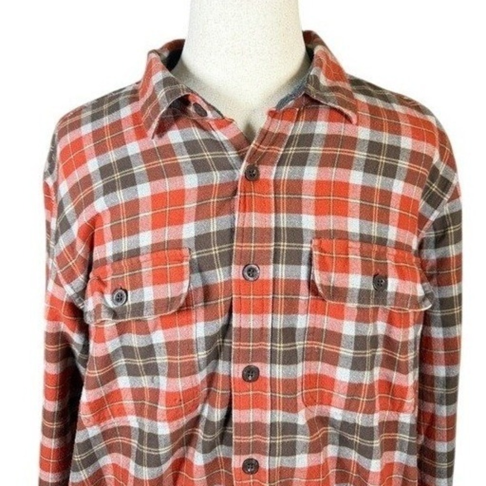 L.L. Bean Shirt Mens XL-Tall Traditional Fit Orange Plaid Fleece Lined‎ 298190